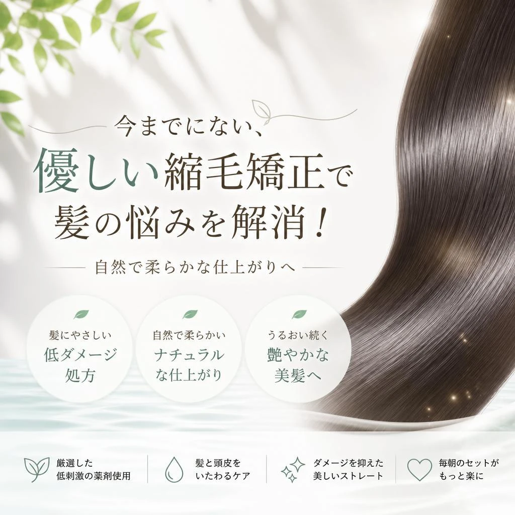 今までにない、優しい縮毛矯正で髪の悩みを解消！